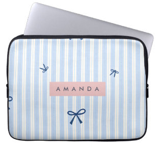 Capa Para Notebook Laço Listrado Azul Pastel Clássico Personalizado