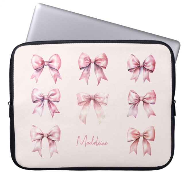 Capa Para Notebook Laço Pink Coquette Nome Personalizado (Frente)