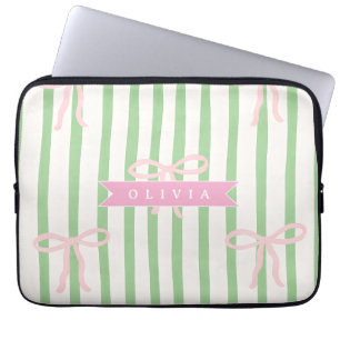 Capa Para Notebook Laço Verde Listrado Coquete e Feminino Personaliza