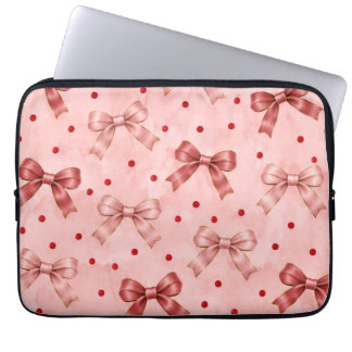 Capa Para Notebook Laços de cetim rosa empoeirado e bolinhas vermelha