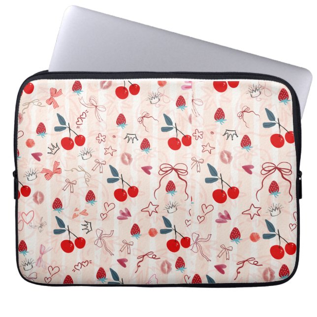 Capa Para Notebook Laços e Estrelas de Cereja Doce Design Estético (Frente)