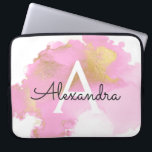 Capa Para Notebook Lâmpada Rosa e Folha Dourada Lave Girassol<br><div class="desc">Mala de Laptop de Monograma Moderna e Elegante,  rosa-claro e folha de ouro. Esse caso pode ser personalizado para incluir seu nome inicial e próprio. Se você quiser combinar itens,  contate o designer.</div>