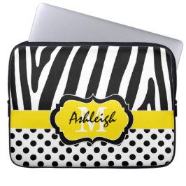 Capa Para Notebook Laptop Bolinhas de faixa de zebra preta amarela 