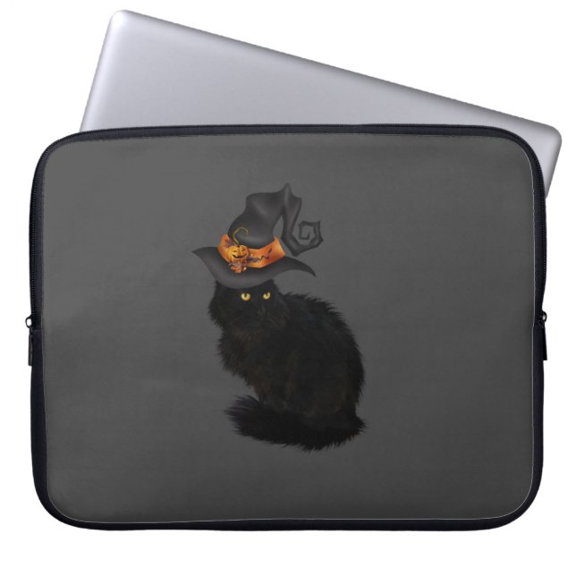 Capa Para Notebook Laptop Case with Black Halloween Cat Design (Frente)