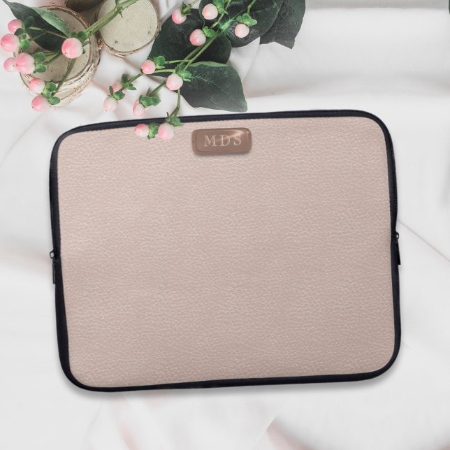 Capa Para Notebook Laptop Cor-de-couro azul-Dourada Rosa Negra (A pretty blush pink faux leather look laptop sleeve with space for your initials)
