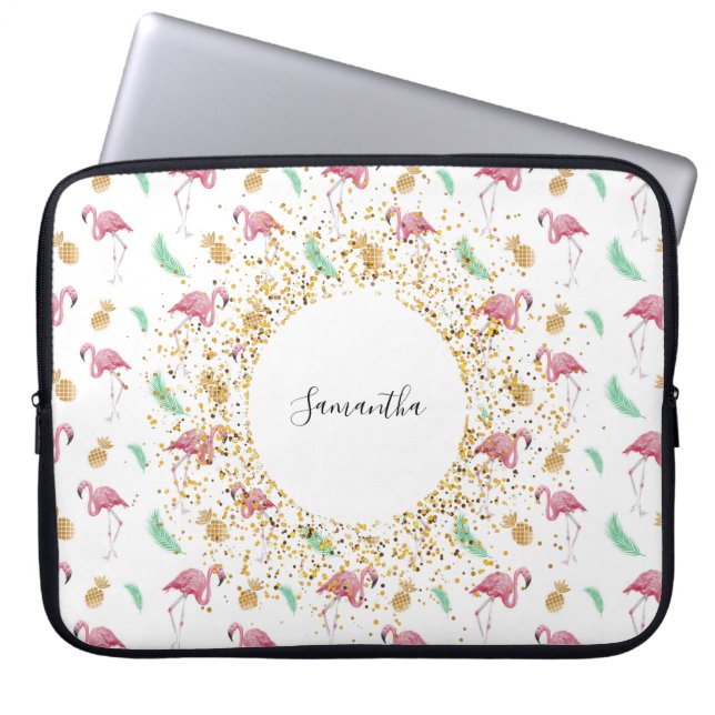 Capa Para Notebook Laptop de abacaxi Dourado Flamingo Personalizado (Frente)