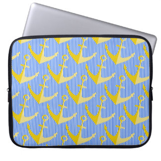 Capa Para Notebook Laptop de âncora amarelo padrão náutico