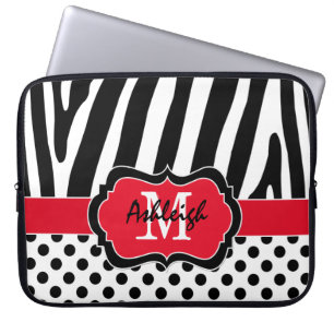 Capa Para Notebook laptop de Bolinhas com faixas de Zebra Negra Verme