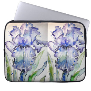 Capa Para Notebook Laptop Flor de Arte Flor Azul Iris Watercolor