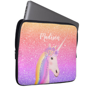 Capa Para Notebook Laptop Glitter Rosa Unicórnio Personalizado S