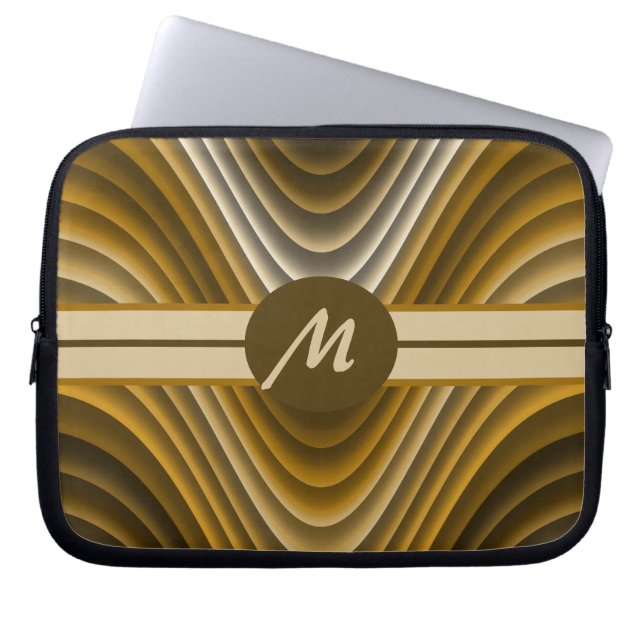 Capa Para Notebook Laptop Na moda moderno, Ouro castanho, ondas laran (Frente)