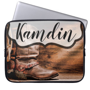 Capa Para Notebook Laptop Personalizado Cowboy Boots Barn Wood Ru