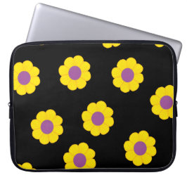 Capa Para Notebook Laptop Preto Com Padrão De Flores Amarelas