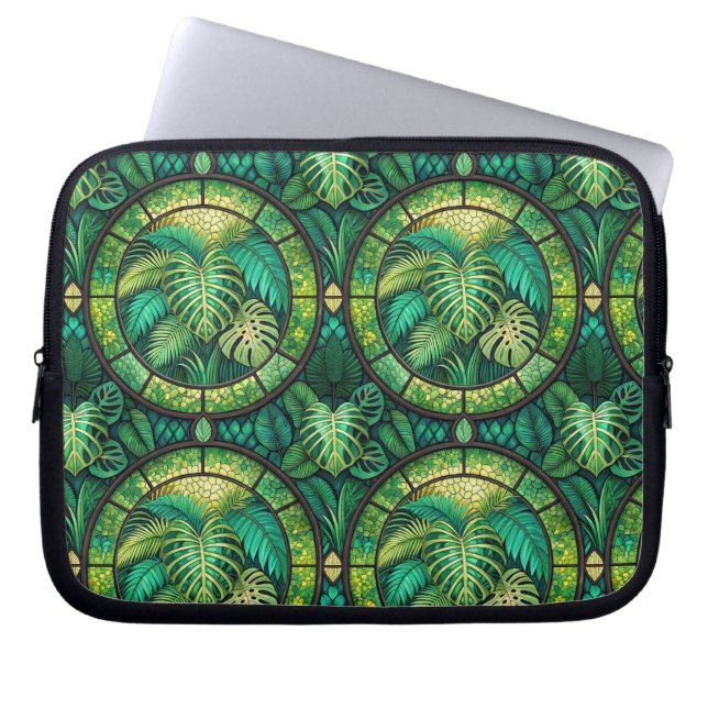 Capa Para Notebook Laptop sleeve with a vibrant green botanical  (Frente)