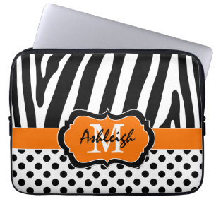 Capa Para Notebook Laranja Black Zebra Stripe Bolinhas Laptop
