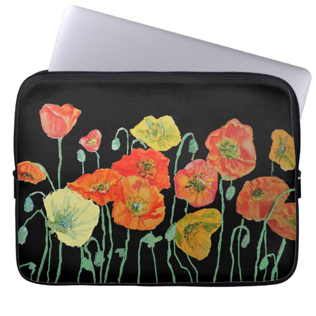 Capa Para Notebook Laranja e Black Poppies florais Laranja vermelho (Frente)