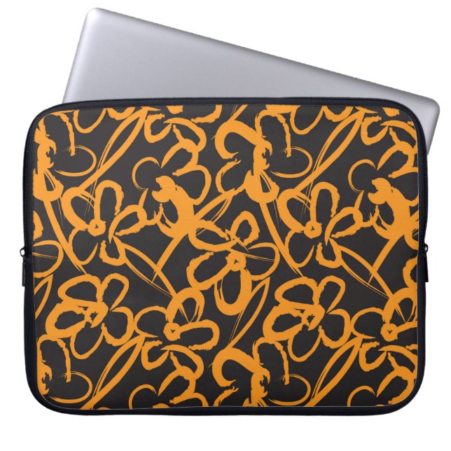 Capa Para Notebook Laranja Escoamento Floral trava um padrão contínuo (Frente)