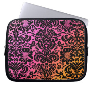 Capa Para Notebook Laranja floral do rosa do preto do damasco do