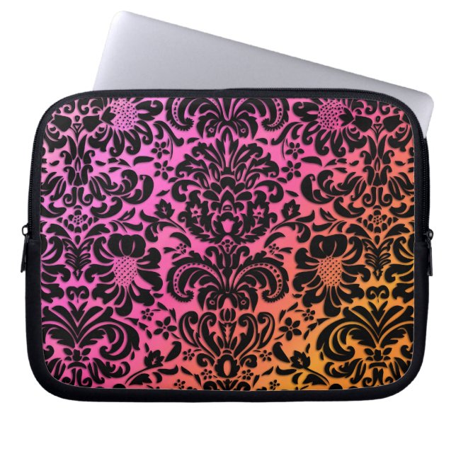 Capa Para Notebook Laranja floral do rosa do preto do damasco do (Frente)