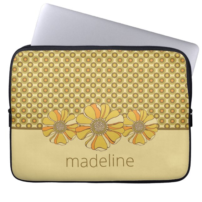 Capa Para Notebook Laranja Floral & Geométrico Retro (Frente)