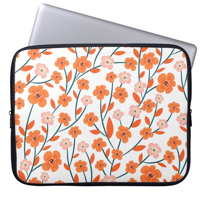 Capa Para Notebook Laranja Floral Pastel Branco Sem Costura (Frente)