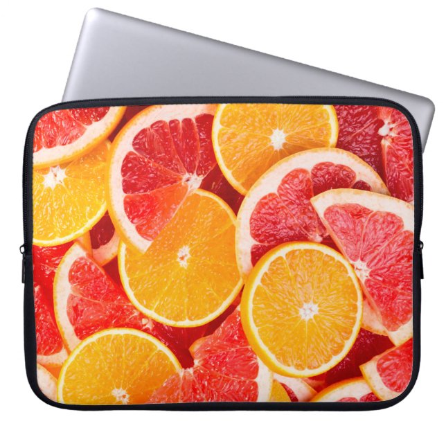 Capa Para Notebook Laranja fresco madura e fundo de toranja (Frente)