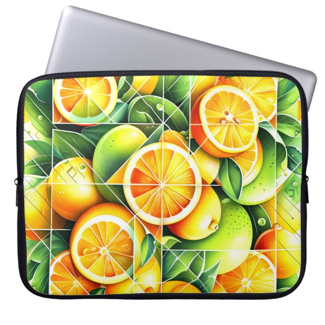 Capa Para Notebook Laranja Limão Botânico Citrino Geométrico (Frente)