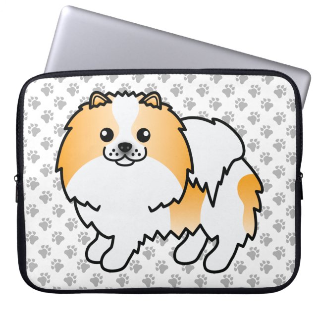 Capa Para Notebook Laranja Parti-Color Pomerânia Cachorro Fofo & Pata (Frente)