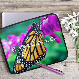 Capa Para Notebook Laranja Script de Exploração da Borboleta Monarca