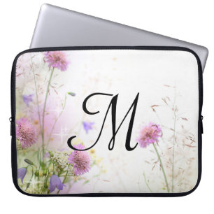 Capa Para Notebook Lavanda Flores Selvagens Monograma Laptop de 15"