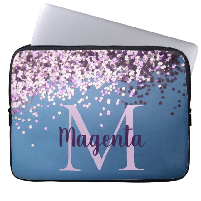Capa Para Notebook Lavanda Monograma Confetti em Azul (Frente)