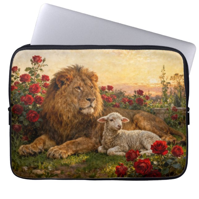 Capa Para Notebook Leão & Cordeiro nas Rosas (Frente)