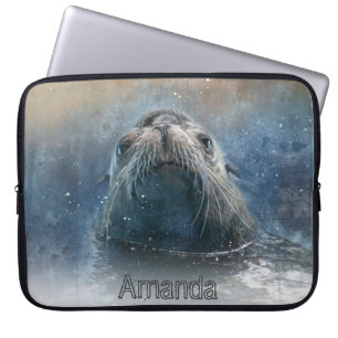 Capa Para Notebook Leão de Leão do Mar Cinto Monograma Forma Selvagem