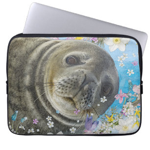 Capa Para Notebook Leão-do-mar Nadando em Flores