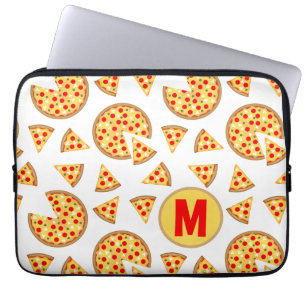 Capa Para Notebook Legal pizza divertida e padrão de fatias branco Mo