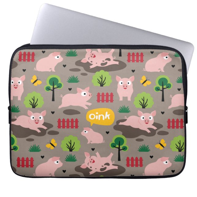 Capa Para Notebook Leitões Felizes No Saco De Eletrônicos De Lama (Frente)