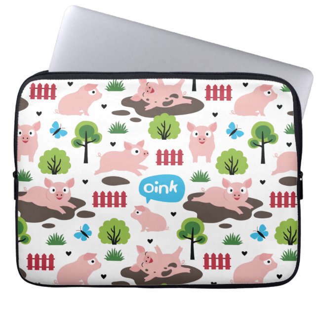 Capa Para Notebook Leitões Felizes No Saco De Eletrônicos De Lama (Frente)