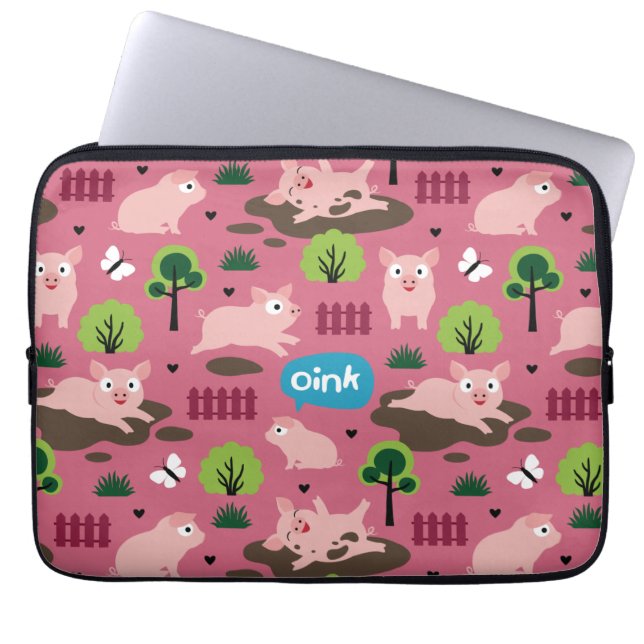 Capa Para Notebook Leitões Felizes No Saco De Eletrônicos De Lama (Frente)