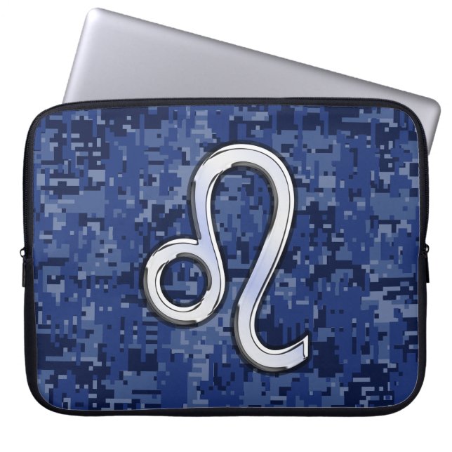 Capa Para Notebook Leo Zodiac Símbolo da Camuflagem Digital Azul Mari (Frente)