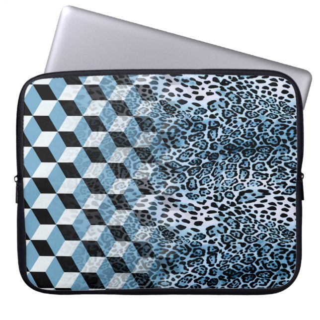 Capa Para Notebook Leopard Geométrico, Design de Pele Animal. (Frente)