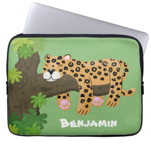Capa Para Notebook Leopardo bonito dormindo em desenho animado de árv