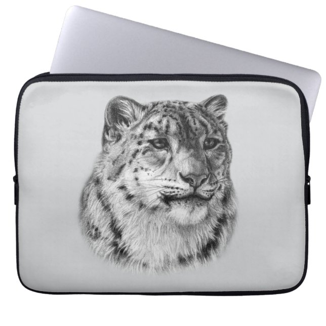 Capa Para Notebook Leopardo-da-Neve Desenhado À Mão (Frente)