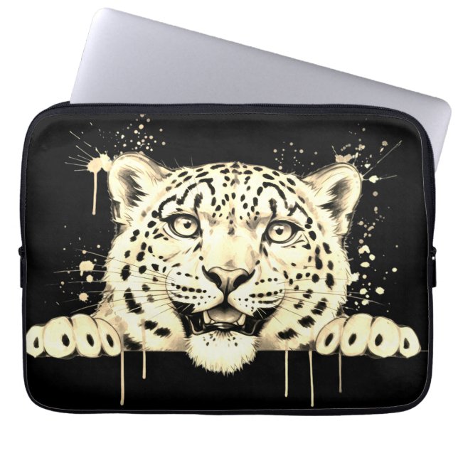Capa Para Notebook Leopardo-das-neves Espiando em Aquarela (Frente)