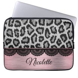 Capa Para Notebook Leopardo-rico e rendas com Blush Rosa