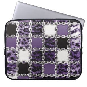Capa Para Notebook Leopardo ultravioleta sem costura e corrente prate