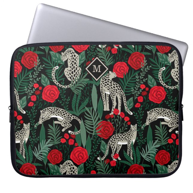 Capa Para Notebook Leopardos Tropicais Exóticos e Monograma (Frente)