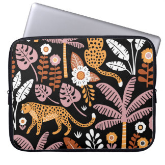 Capa Para Notebook Leopards Palms Vintage Padrão sem costura
