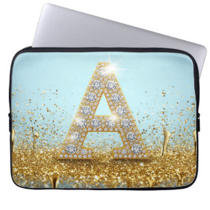 Capa Para Notebook Letra A de Diamante de Luxo em Fundo de Brilho Dou