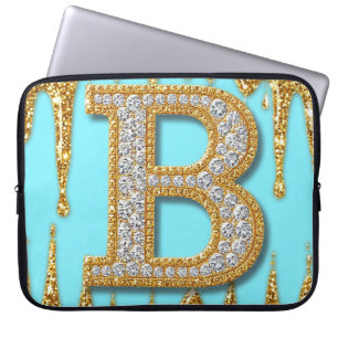 Capa Para Notebook Letra B de Diamante de Luxo em Fundo de Brilho Dou