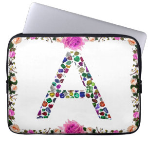 Capa Para Notebook Letra inicial A com gemstone Floral Monograma